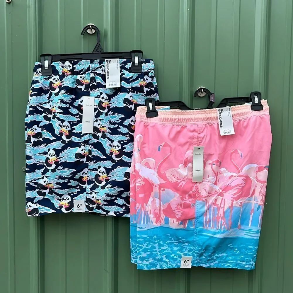 Men's Elastic Waist Swim Trunks Shorts 6" Inseam Beach Vacation 2-Pack Size 2XL